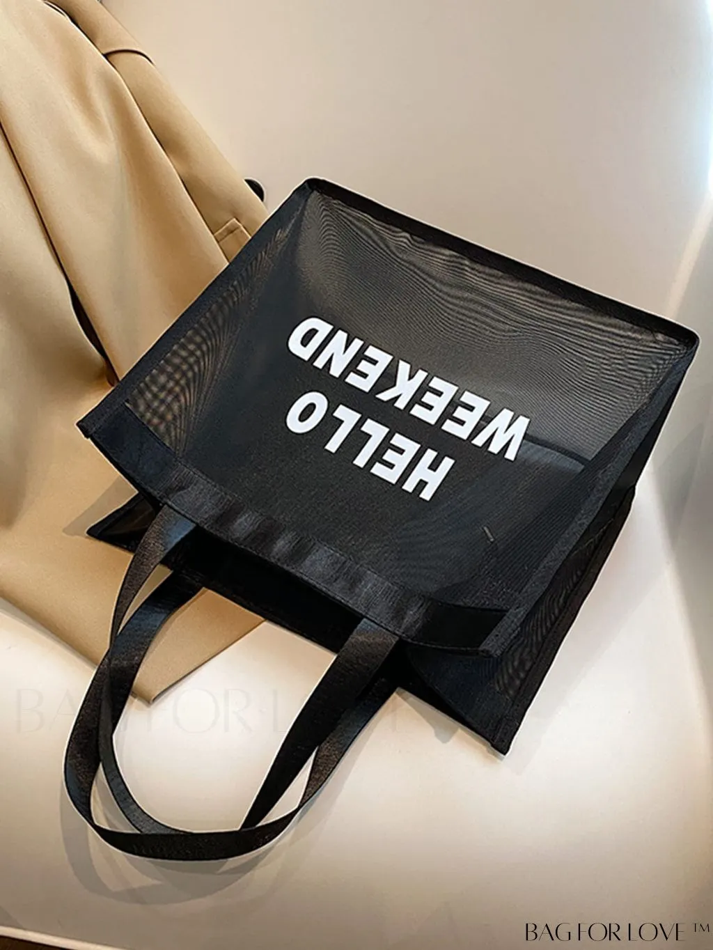BagForLove - Stylish & Practical Black Mesh Tote: Ideal for Travel & Daily Commutes