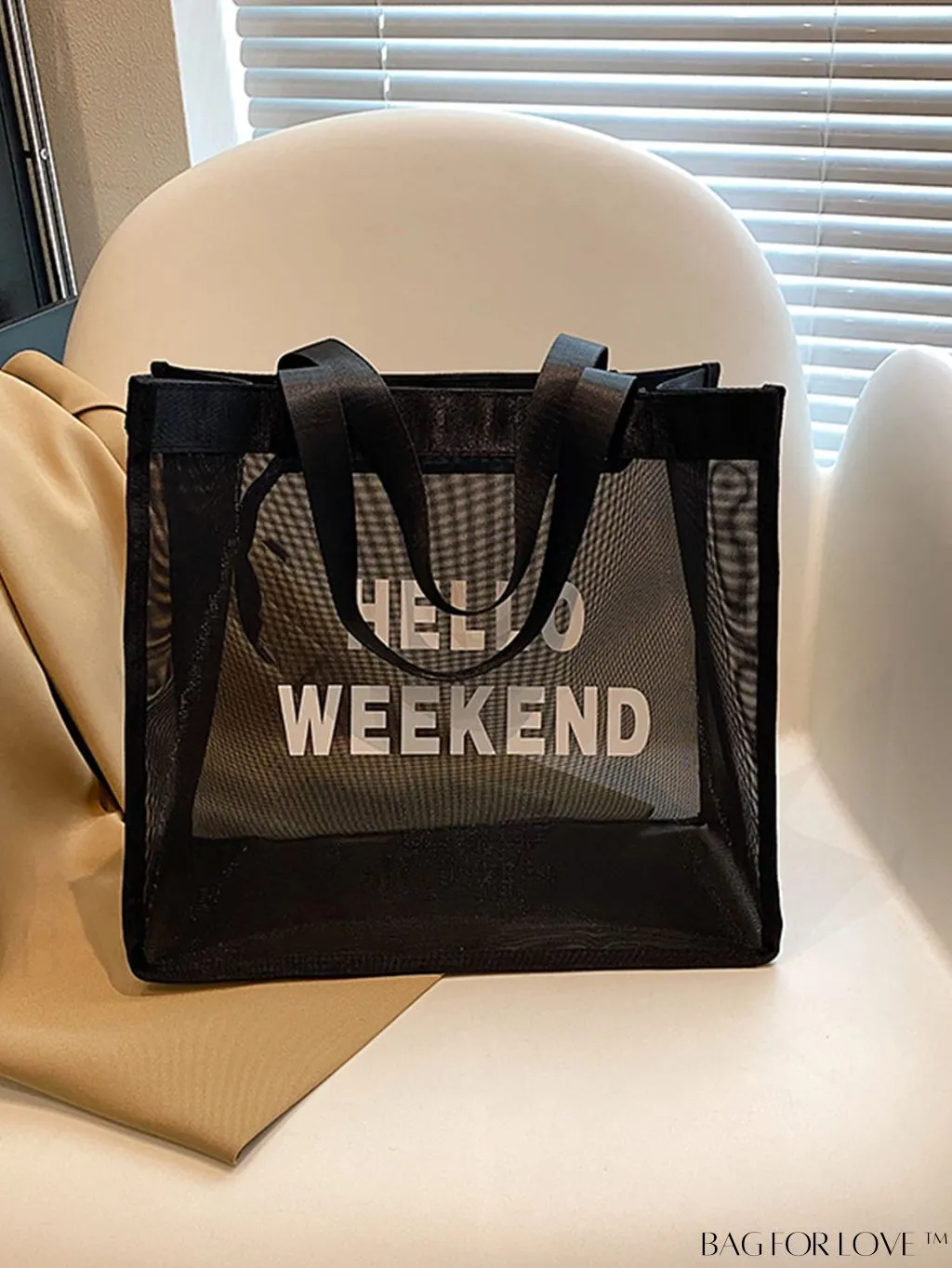 BagForLove - Stylish & Practical Black Mesh Tote: Ideal for Travel & Daily Commutes
