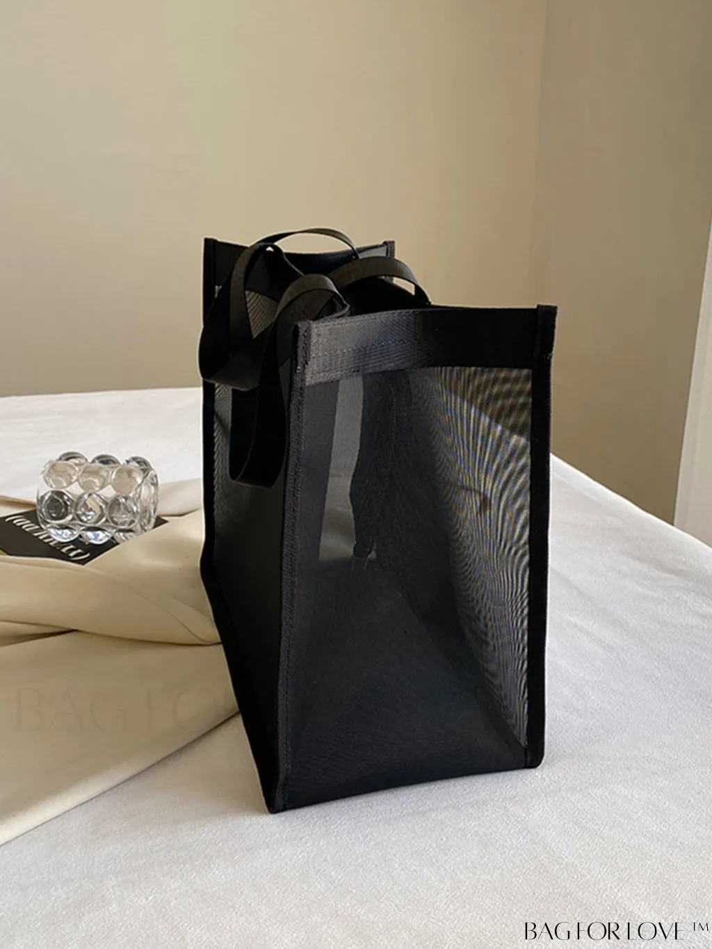BagForLove - Stylish & Practical Black Mesh Tote: Ideal for Travel & Daily Commutes