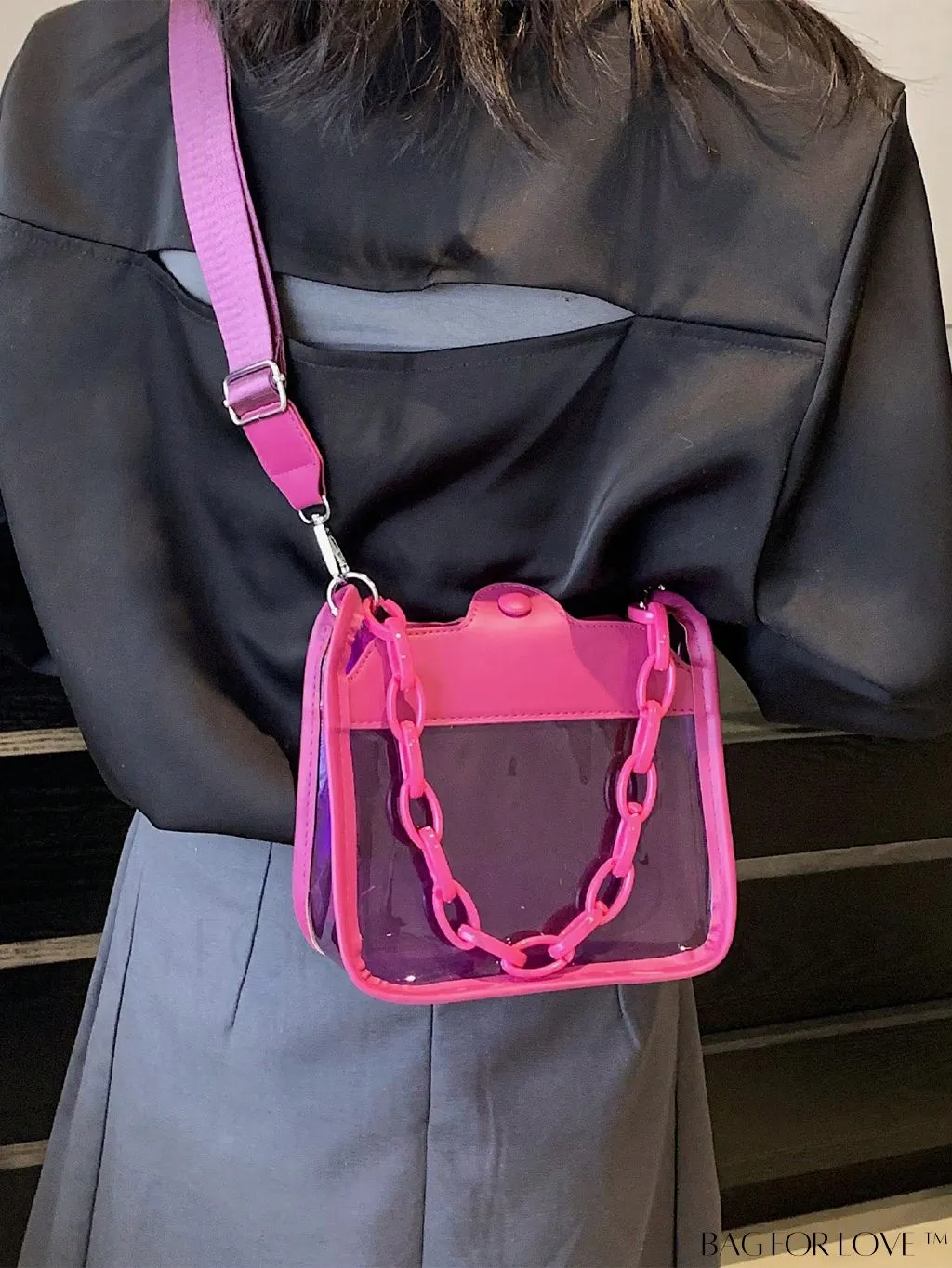 BagForLove - Stylish Mini Chain Square Bag - Elegant Black and Clear Fashion Accessory
