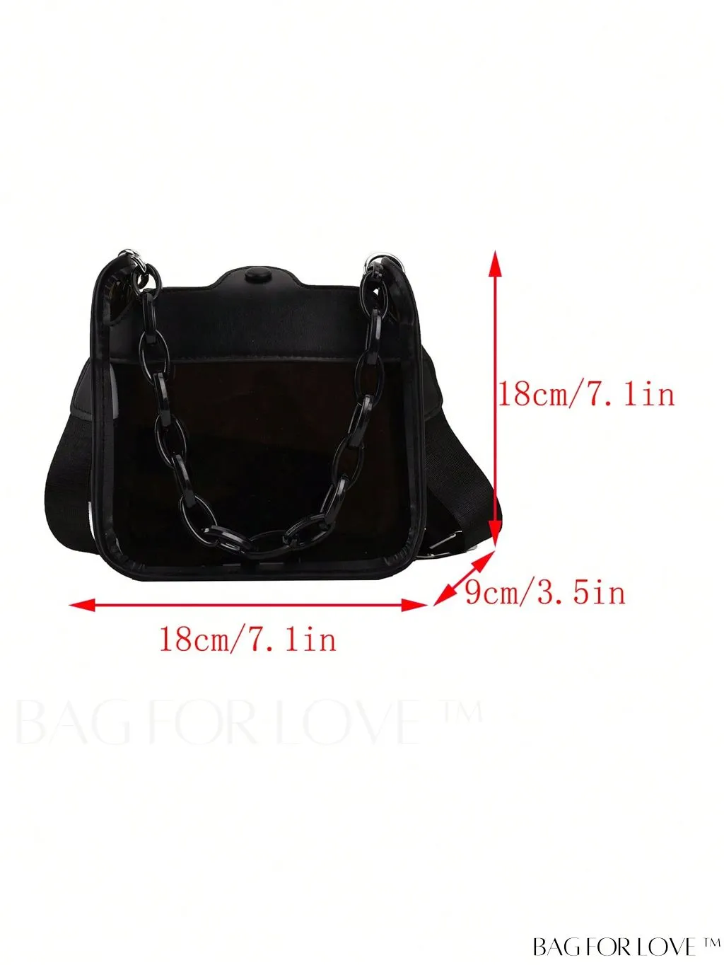 BagForLove - Stylish Mini Chain Square Bag - Elegant Black and Clear Fashion Accessory