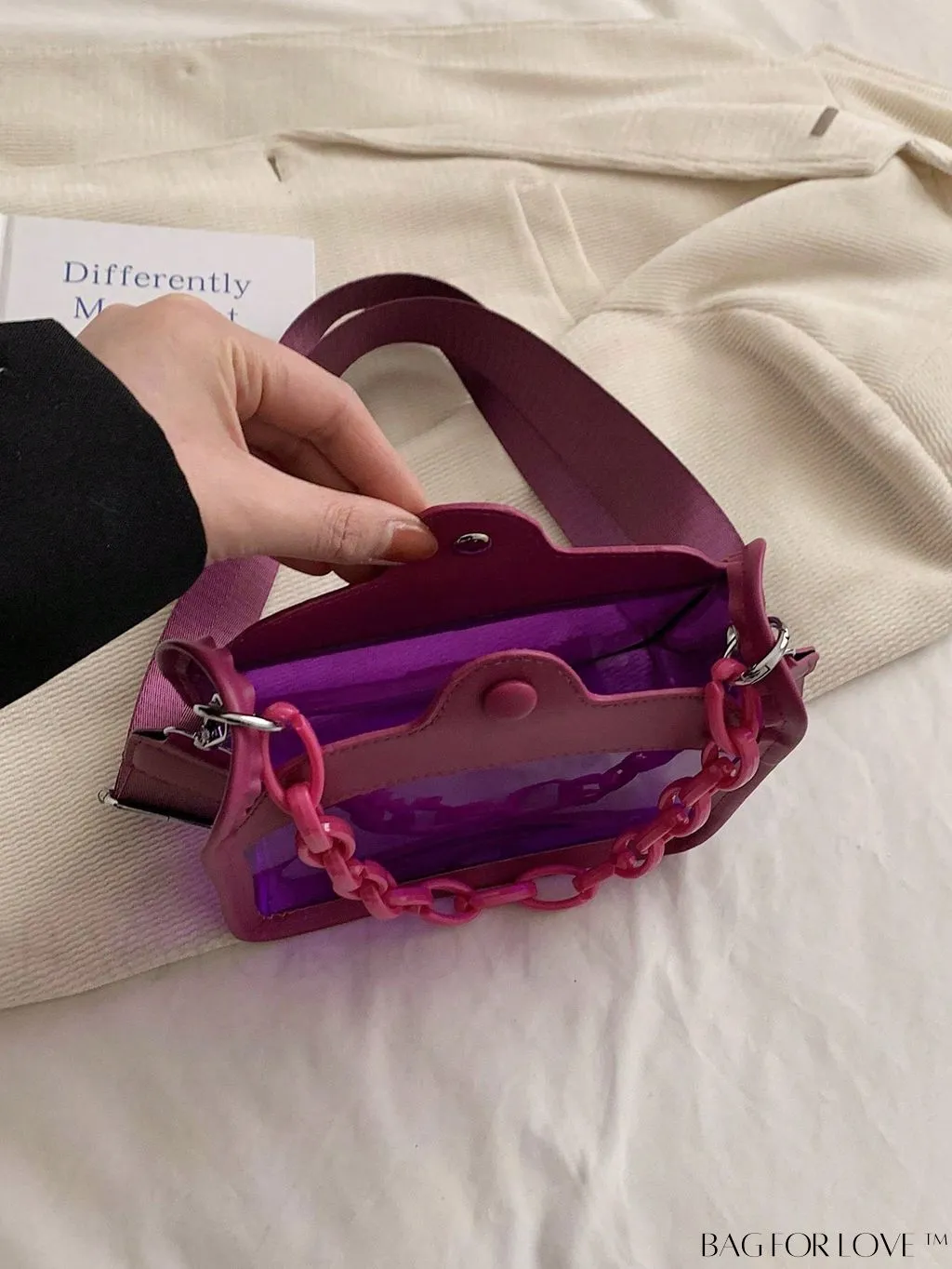 BagForLove - Stylish Mini Chain Square Bag - Elegant Black and Clear Fashion Accessory