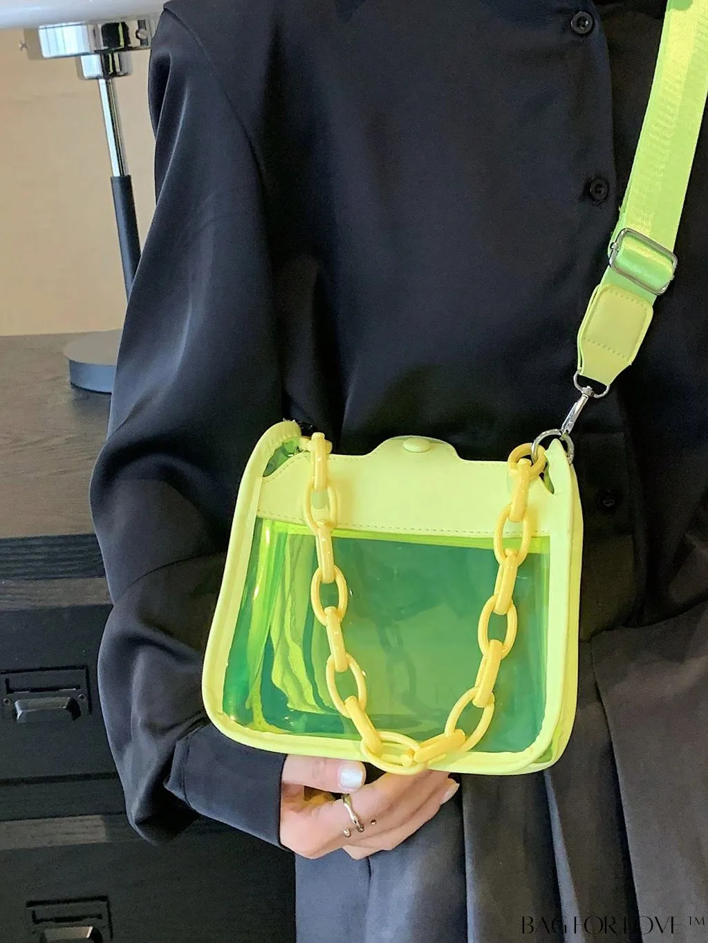 BagForLove - Stylish Mini Chain Square Bag - Elegant Black and Clear Fashion Accessory