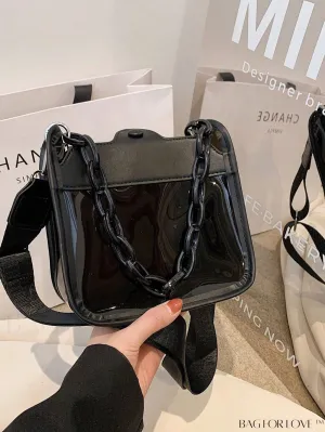 BagForLove - Stylish Mini Chain Square Bag - Elegant Black and Clear Fashion Accessory