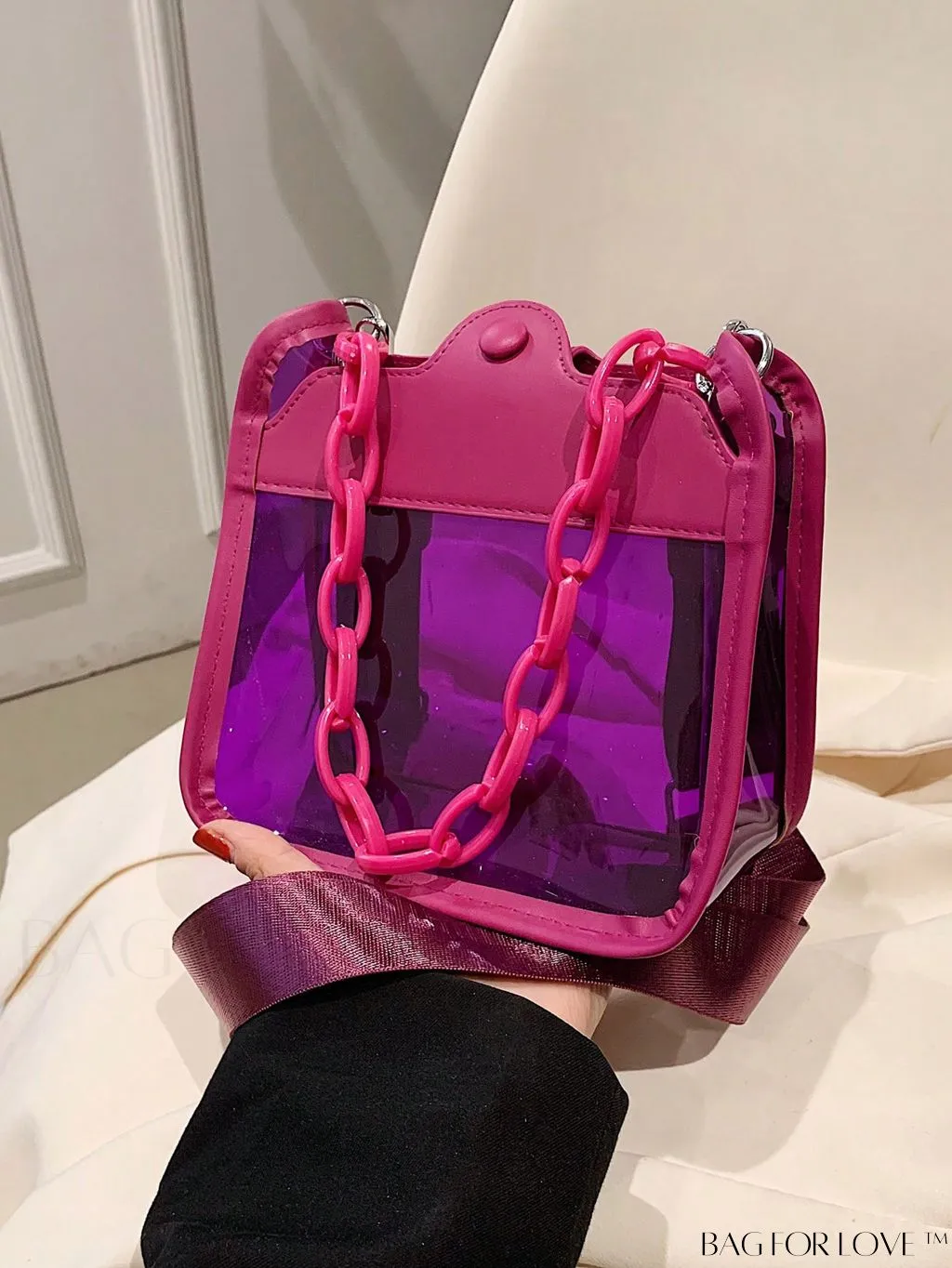 BagForLove - Stylish Mini Chain Square Bag - Elegant Black and Clear Fashion Accessory