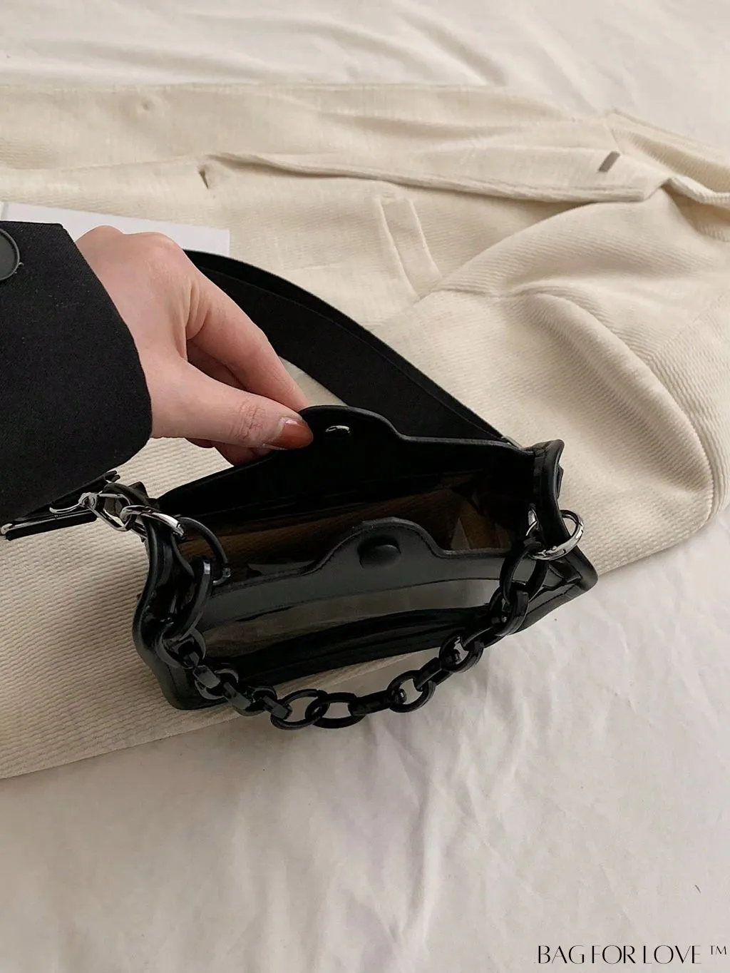 BagForLove - Stylish Mini Chain Square Bag - Elegant Black and Clear Fashion Accessory