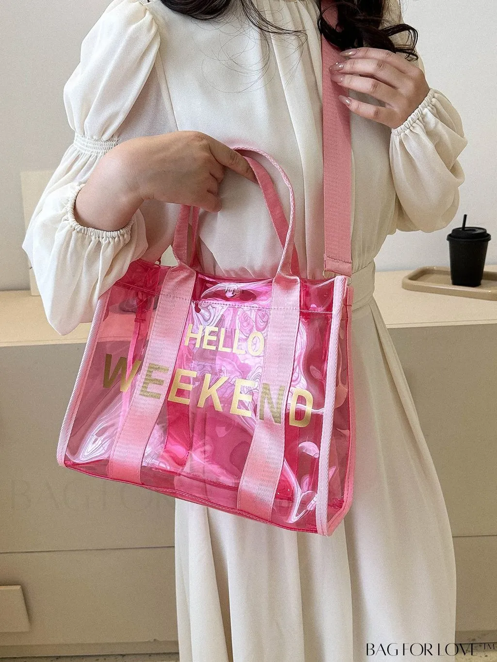 BagForLove - Stylish PVC Tote Bag for Women with Transparent Design and Letter Print