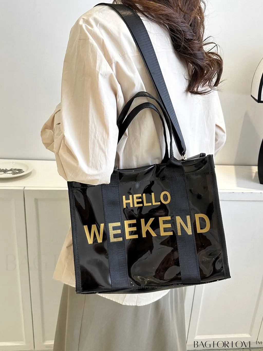 BagForLove - Stylish Transparent PVC Tote Bag for Fashionable Women with Letter Print