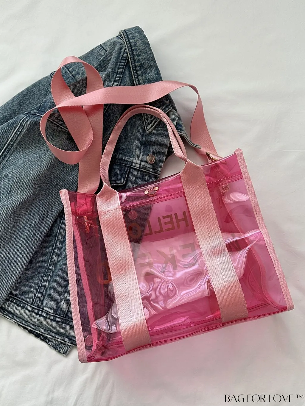 BagForLove - Stylish Transparent PVC Tote Bag for Fashionable Women with Letter Print