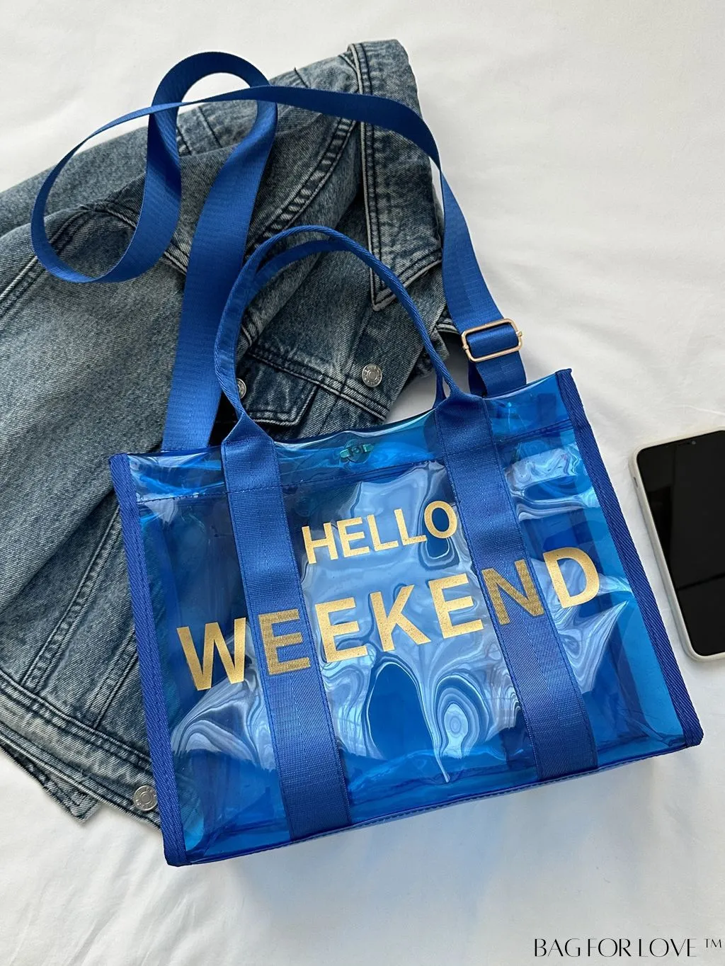 BagForLove - Stylish Transparent PVC Tote Bag for Fashionable Women with Letter Print