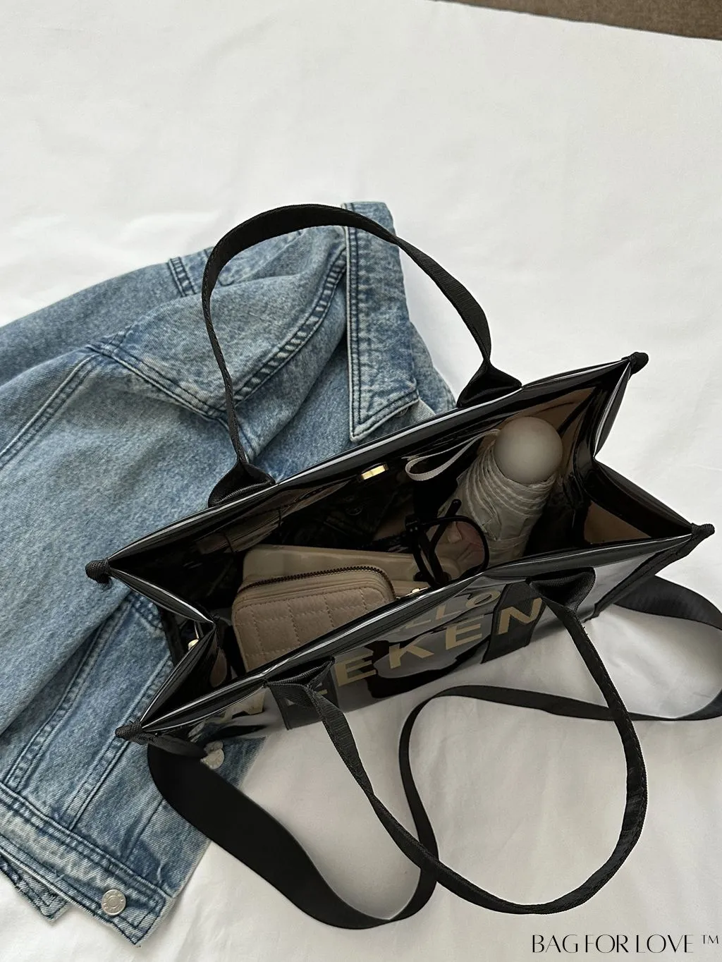 BagForLove - Stylish Transparent PVC Tote Bag for Fashionable Women with Letter Print