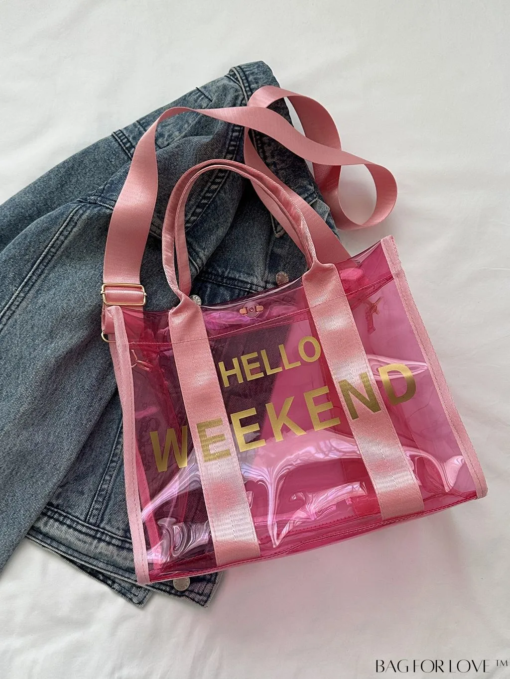 BagForLove - Stylish Transparent PVC Tote Bag for Fashionable Women with Letter Print