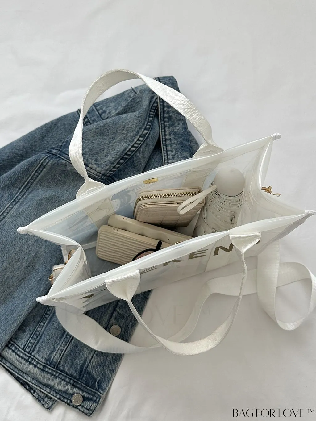 BagForLove - Stylish Transparent PVC Tote Bag for Fashionable Women with Letter Print