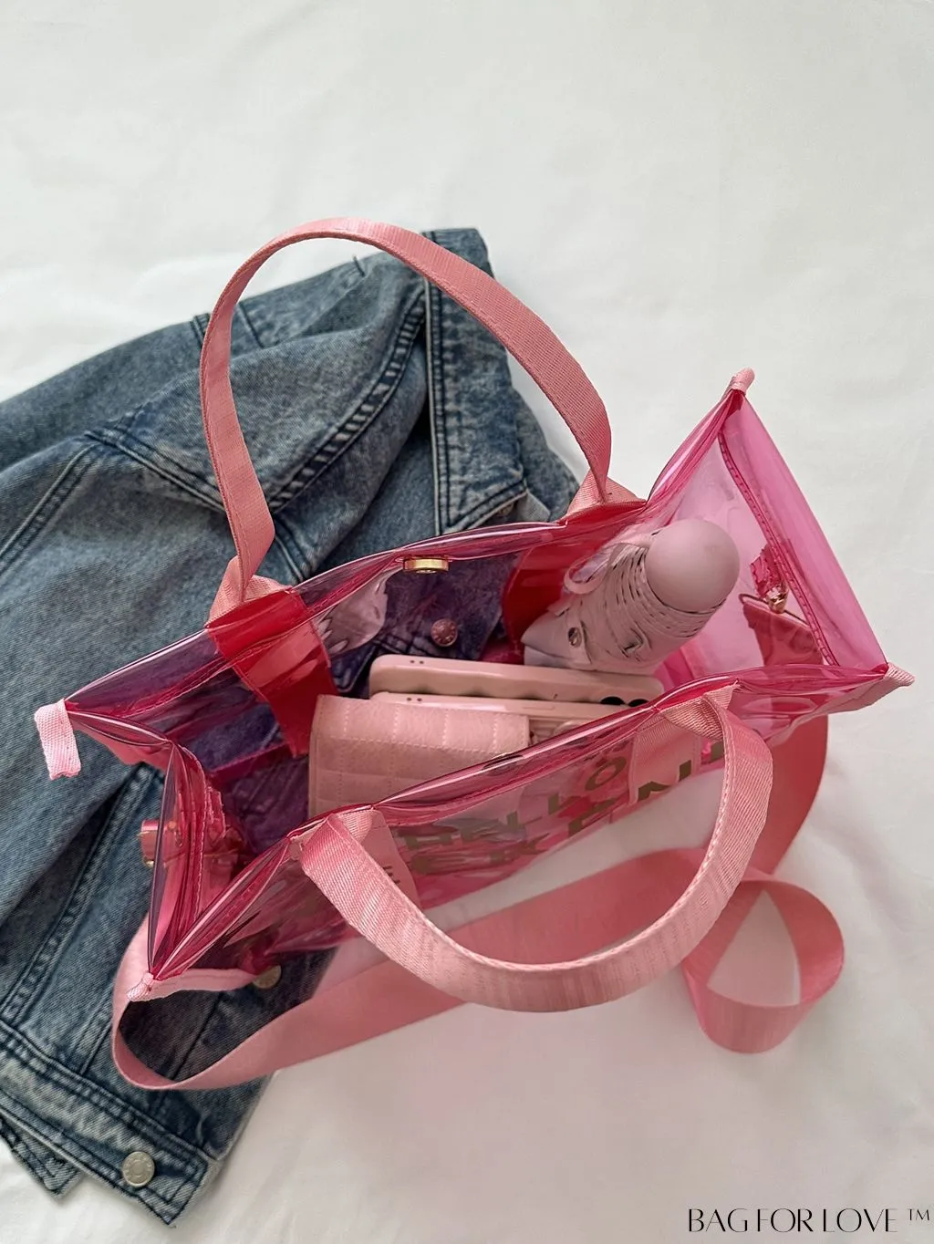 BagForLove - Stylish Transparent PVC Tote Bag for Fashionable Women with Letter Print