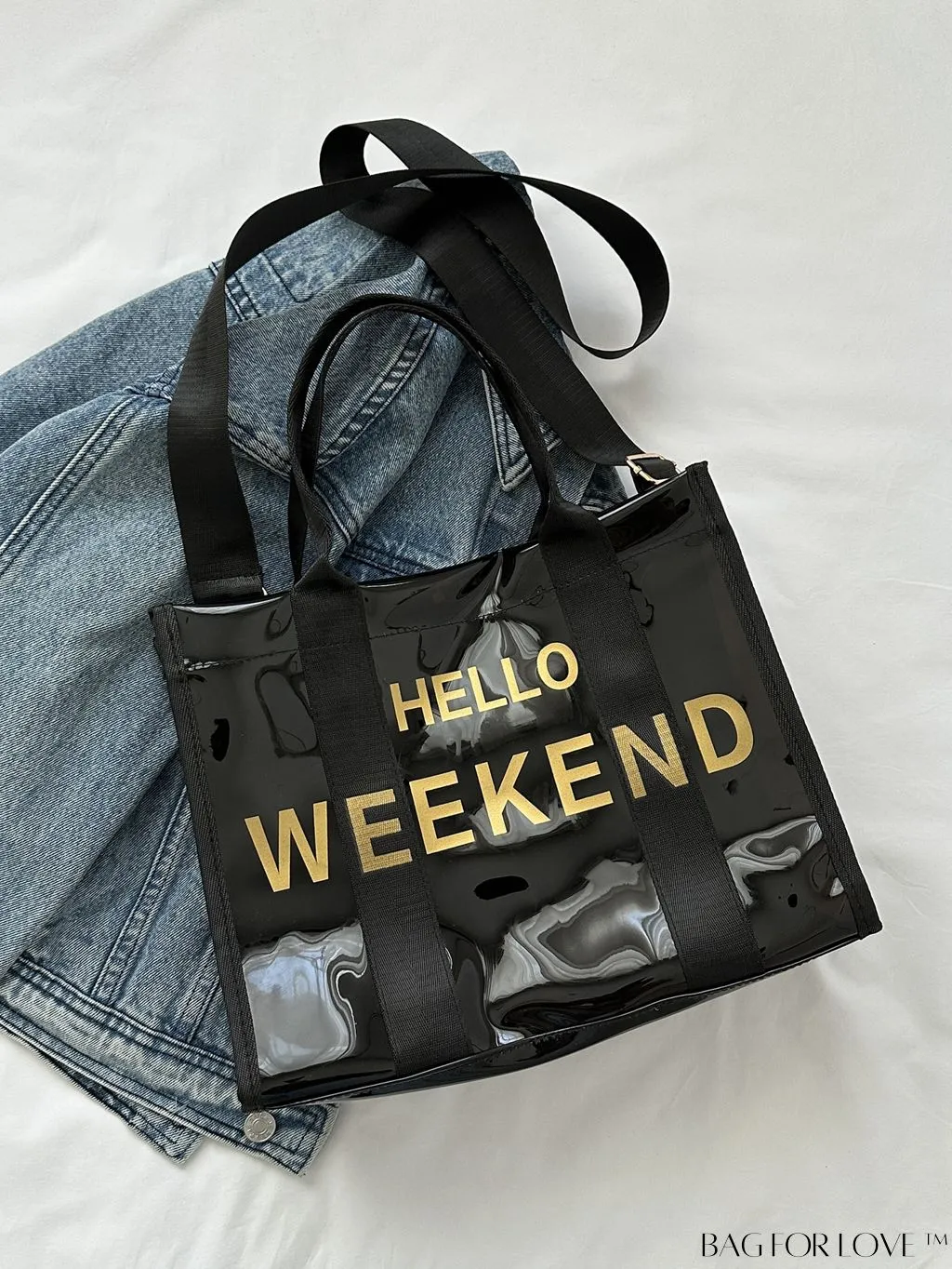 BagForLove - Stylish Transparent PVC Tote Bag for Fashionable Women with Letter Print