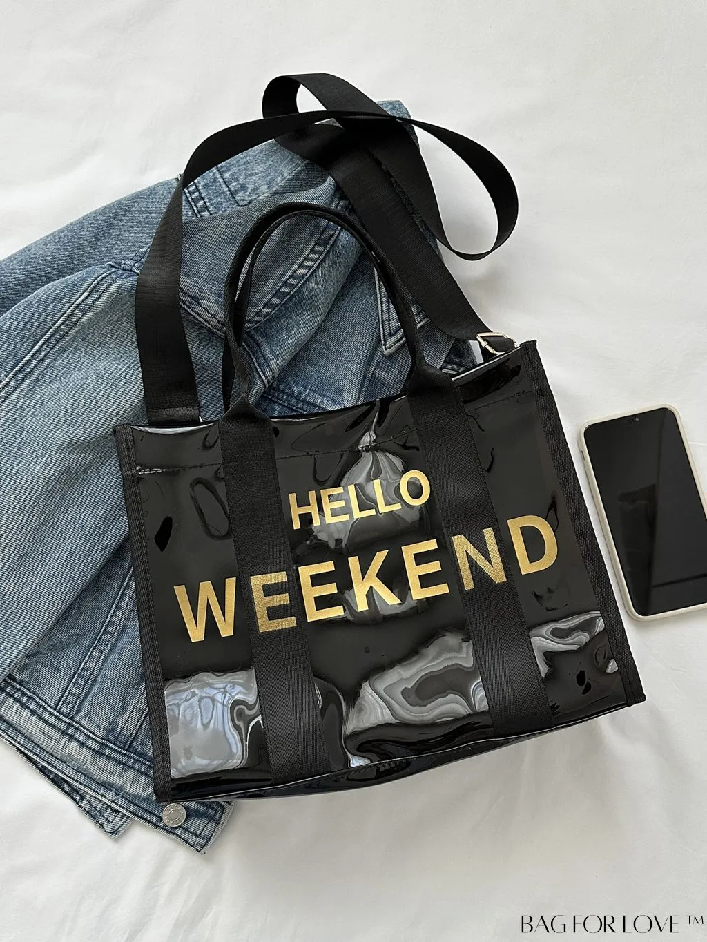 BagForLove - Stylish Transparent PVC Tote Bag for Fashionable Women with Letter Print