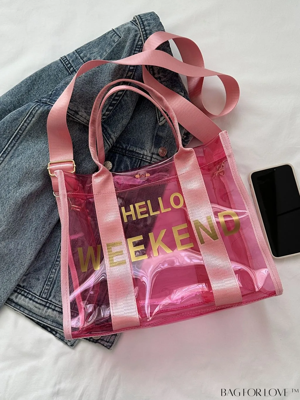 BagForLove - Stylish Transparent PVC Tote Bag for Fashionable Women with Letter Print