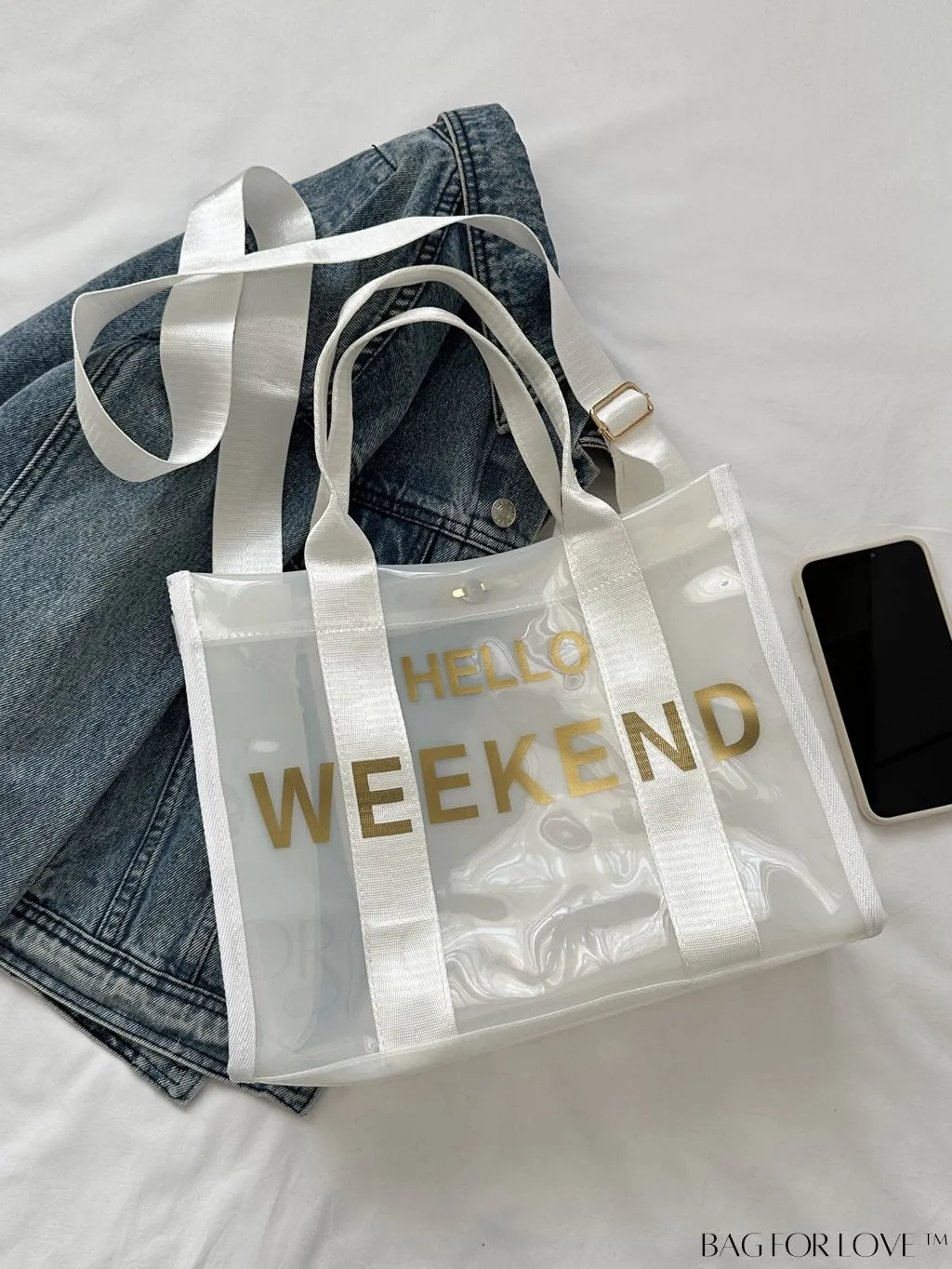 BagForLove - Stylish Transparent PVC Tote Bag for Fashionable Women with Letter Print