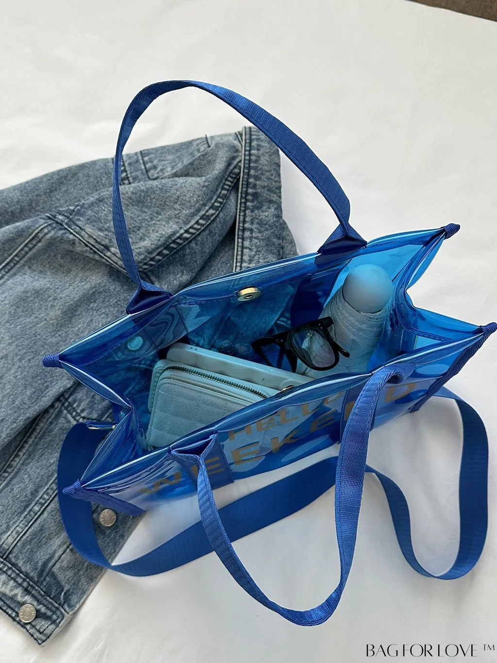 BagForLove - Stylish Transparent PVC Tote Bag for Fashionable Women with Letter Print