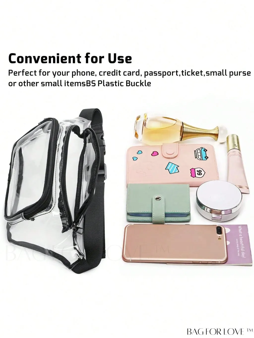 BagForLove - Transparent PVC Crossbody Bag - Stadium Approved, Perfect for Concerts and Events