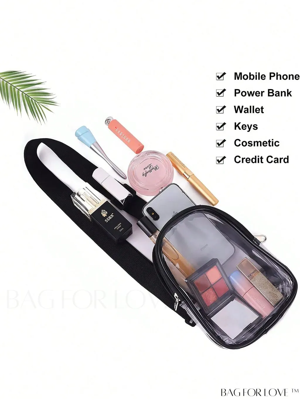 BagForLove - Transparent PVC Crossbody Bag - Stadium Approved, Perfect for Concerts and Events