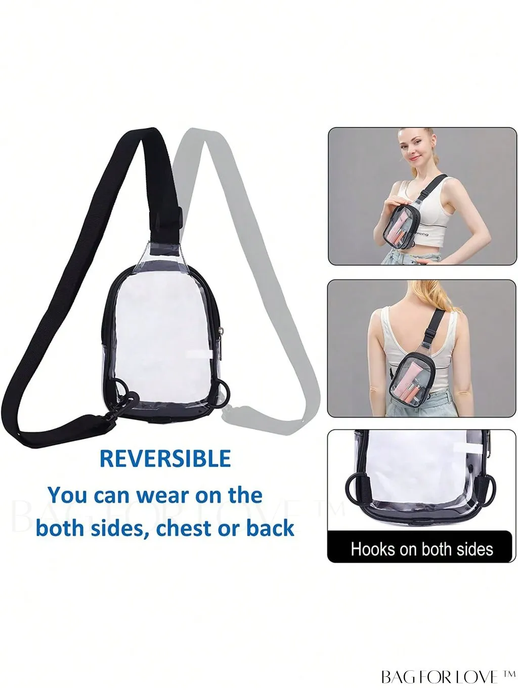 BagForLove - Transparent PVC Crossbody Bag - Stadium Approved, Perfect for Concerts and Events