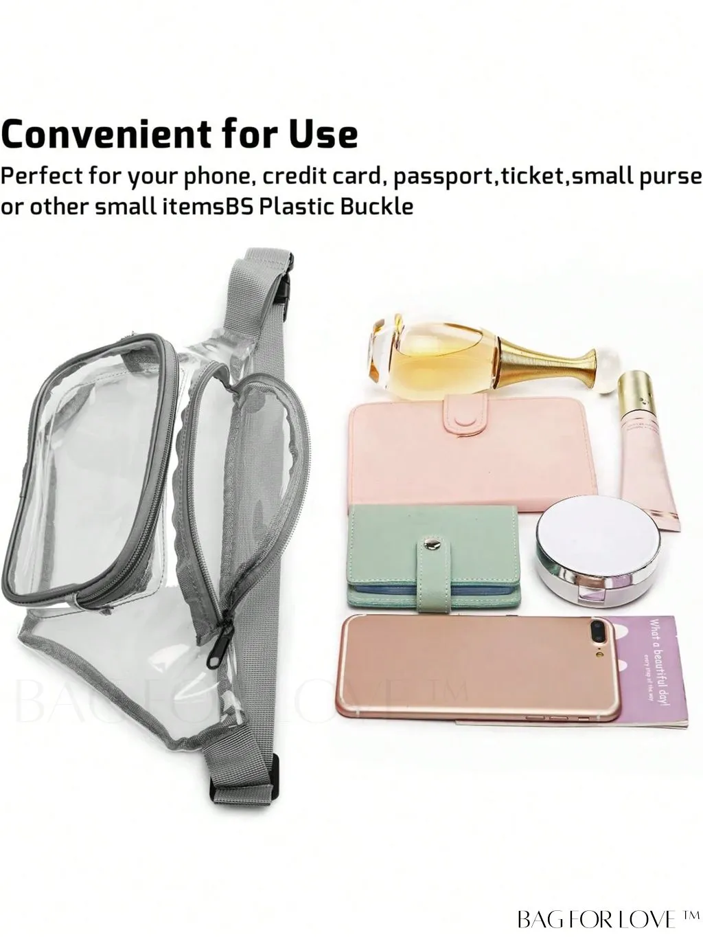 BagForLove - Transparent PVC Crossbody Bag - Stadium Approved, Perfect for Concerts and Events