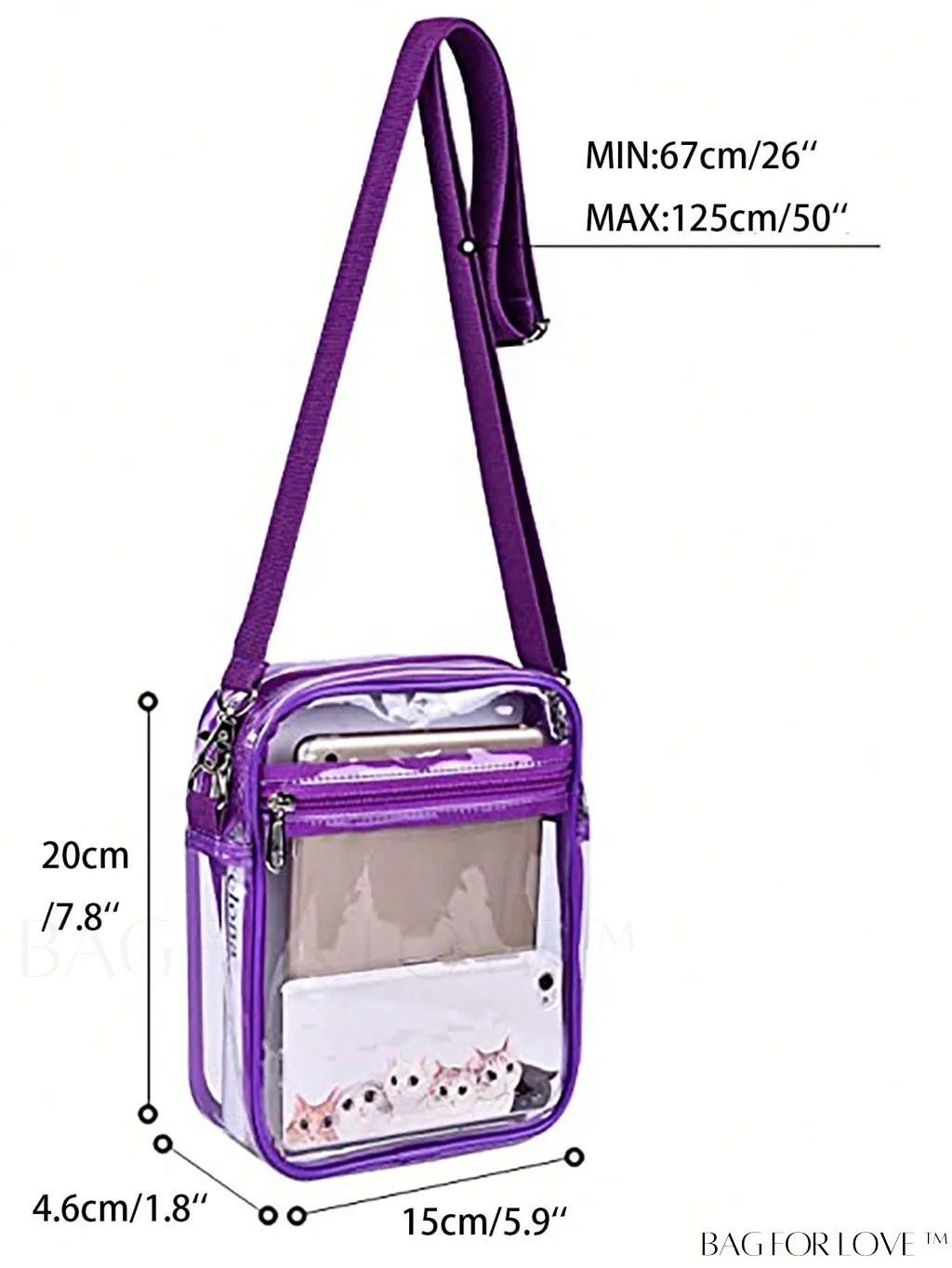 BagForLove - Unisex Clear Square Bag: Crossbody Shoulder Bag for Work & Business Travel