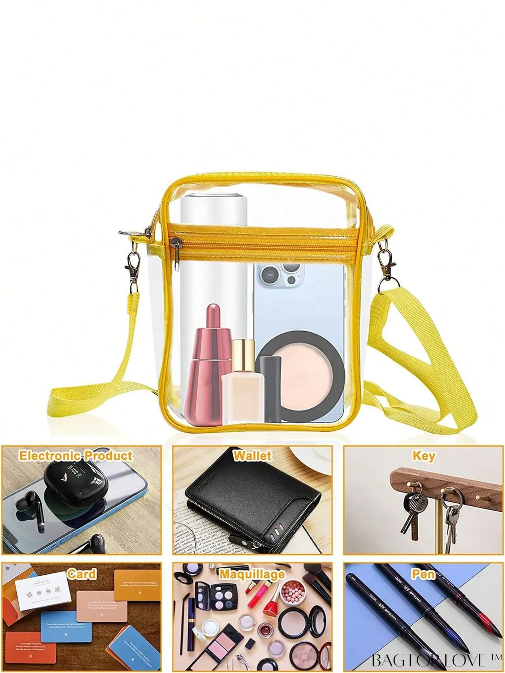 BagForLove - Unisex Clear Square Bag: Crossbody Shoulder Bag for Work & Business Travel
