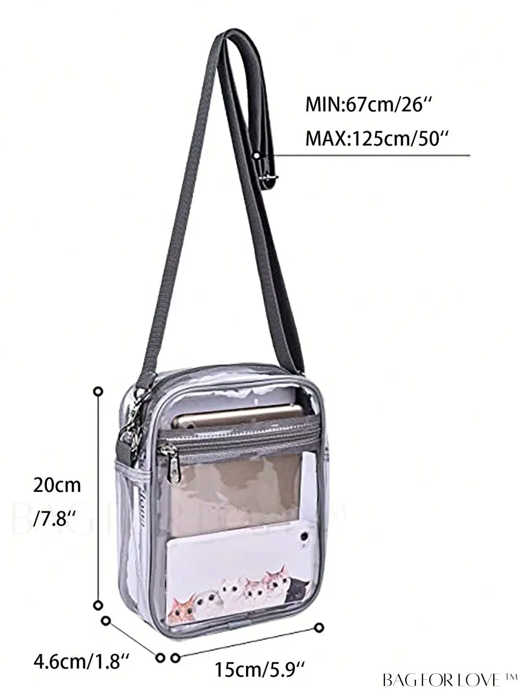 BagForLove - Unisex Clear Square Bag: Crossbody Shoulder Bag for Work & Business Travel