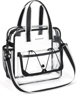 BAGSMART Clear Bag for Stadium Events, 12x6x12 Small Tote Bag with Zipper, Clear Crossbody bag for Festival Essentials