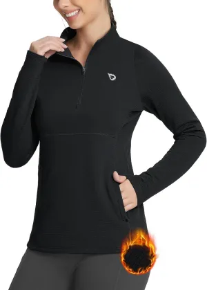 baleaf Women's Fleece Running Jackets Half Zip Pullover Thermal Shirts Athletic Cold Weather Gear Winter Zip Pockets