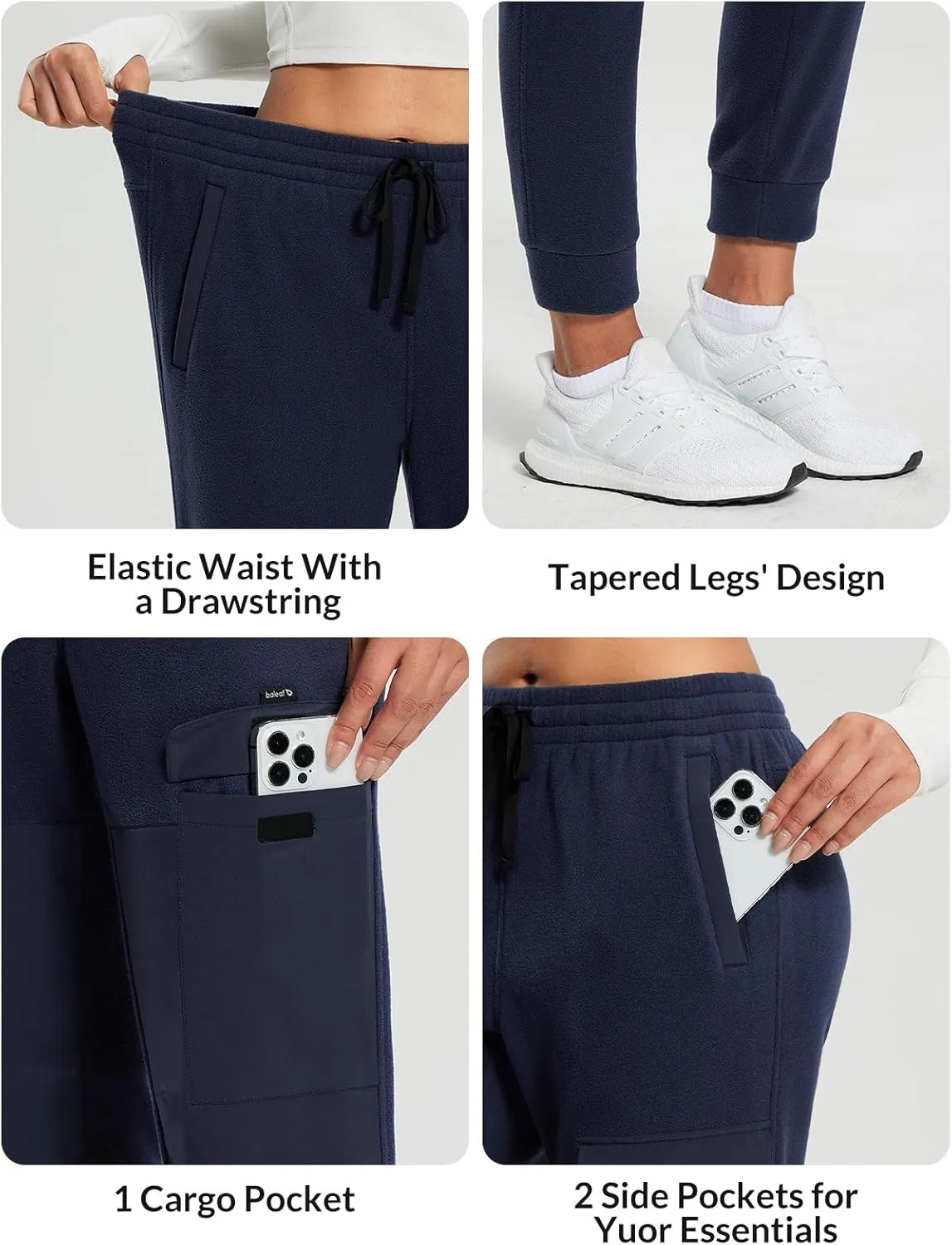 baleaf Women's Polar Fleece Joggers Thermal Sweatpants Winter Warm Cargo Pants for Hiking Running Outdoor