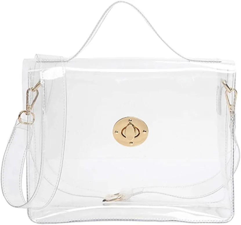 Barabum Transparent Messenger Shoulder Crossbody Handbag with Turn Lock Closure