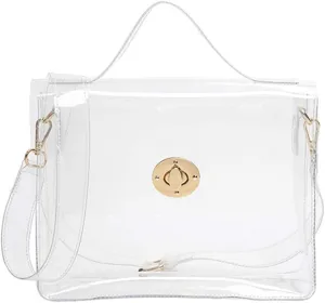 Barabum Transparent Messenger Shoulder Crossbody Handbag with Turn Lock Closure