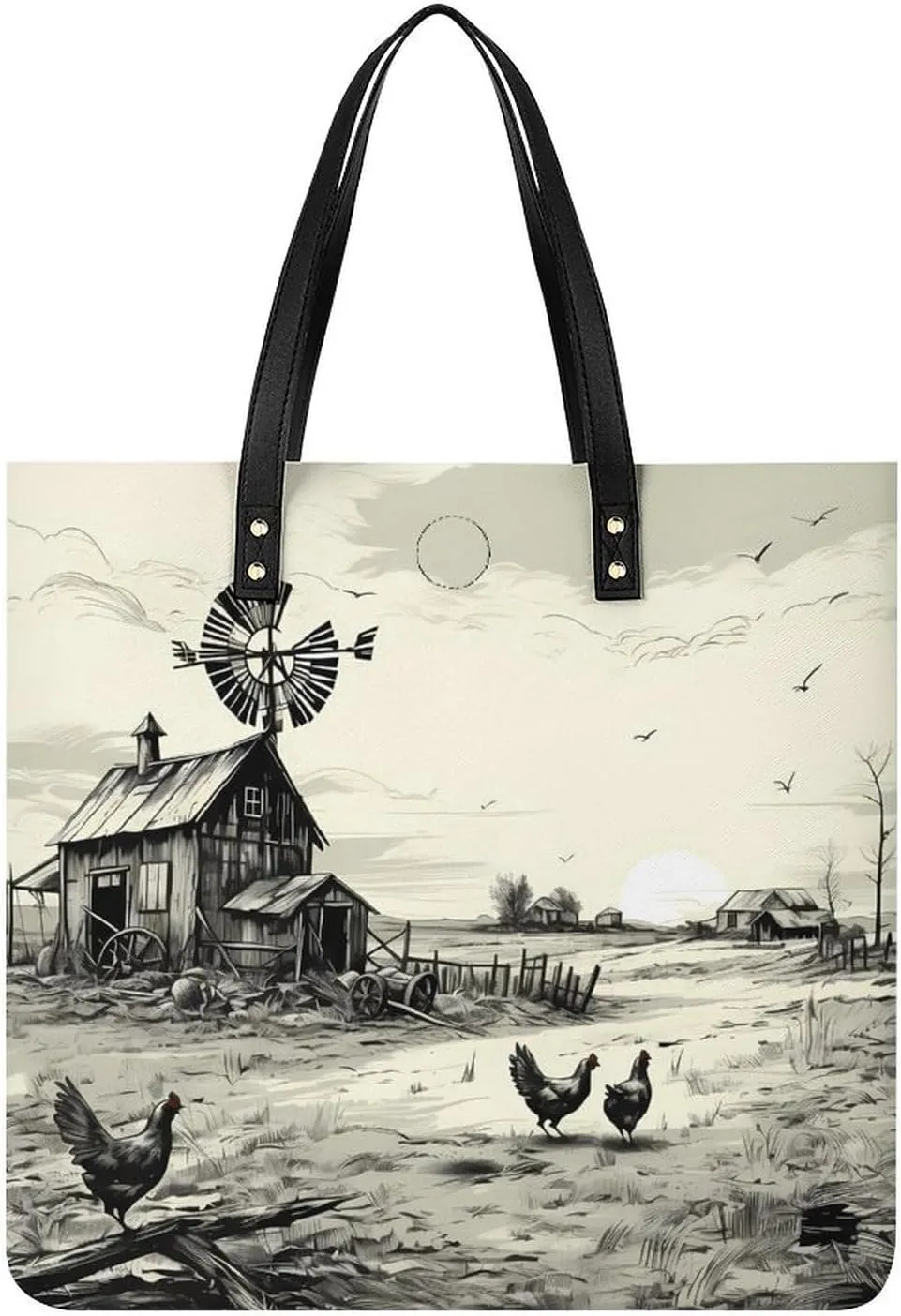 Barn Farmhouse Chick Animals Tote Bags PU Leather Top Handle Satchel Handbags Shoulder Bags Travel Purse for Women Men
