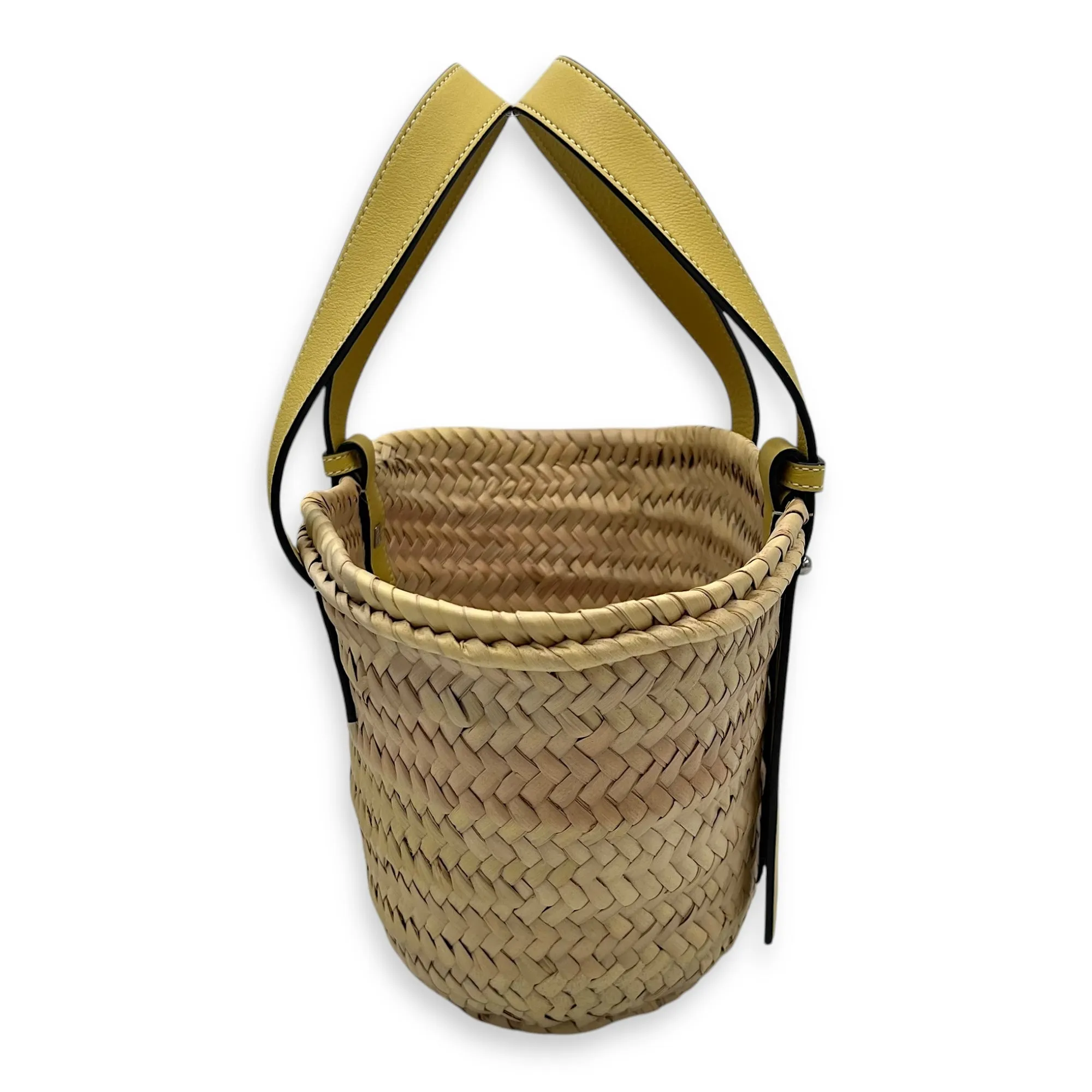 Basket Brown Tote Bag in Raffia, Silver hardware