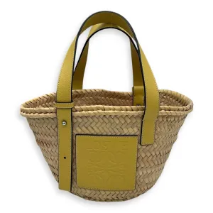 Basket Brown Tote Bag in Raffia, Silver hardware