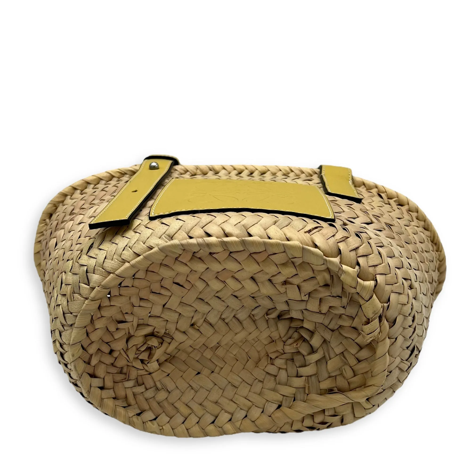Basket Brown Tote Bag in Raffia, Silver hardware