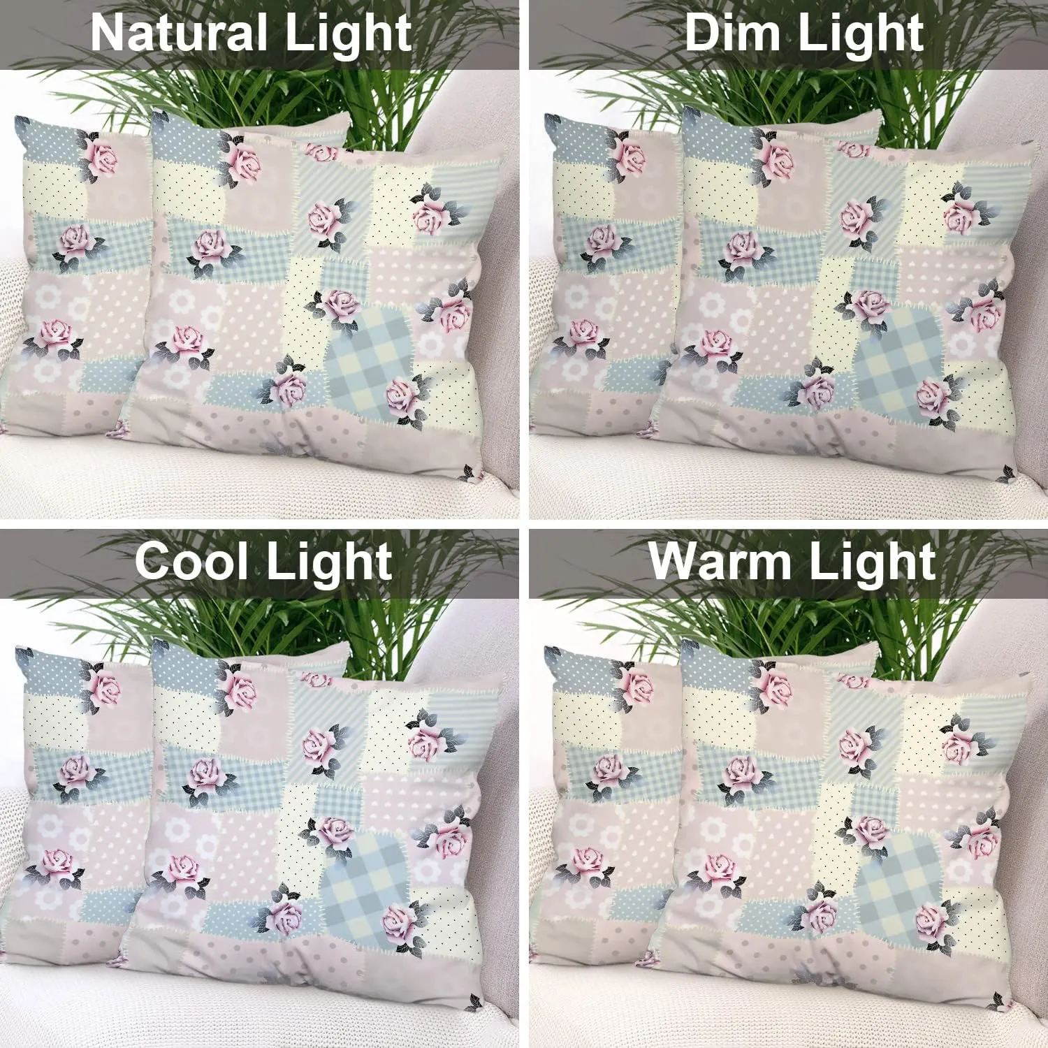 Batmerry Square Patchwork Art Throw Pillow Covers,Retro Pink Blue Patchwork with Roses Decorative Pillow Covers Digital Printing Blended Fabric for Couch Sofa Bed Invisible Zipper 20X20 in
