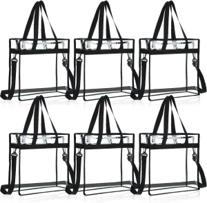 BBTO 6 Pcs Clear PVC Tote Bags, Stadium Approved, Transparent Design, Zipper Closure, 12 x 12 x 6 Inch, Women's Adults, Black