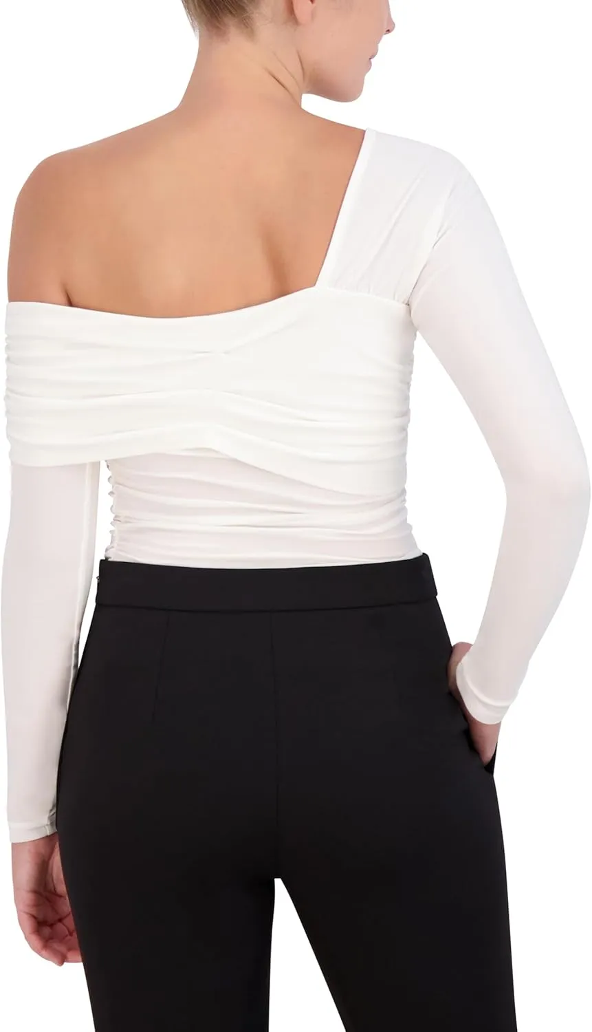 BCBGMAXAZRIA Women's Long Sleeve Asymmetrical Knit Top