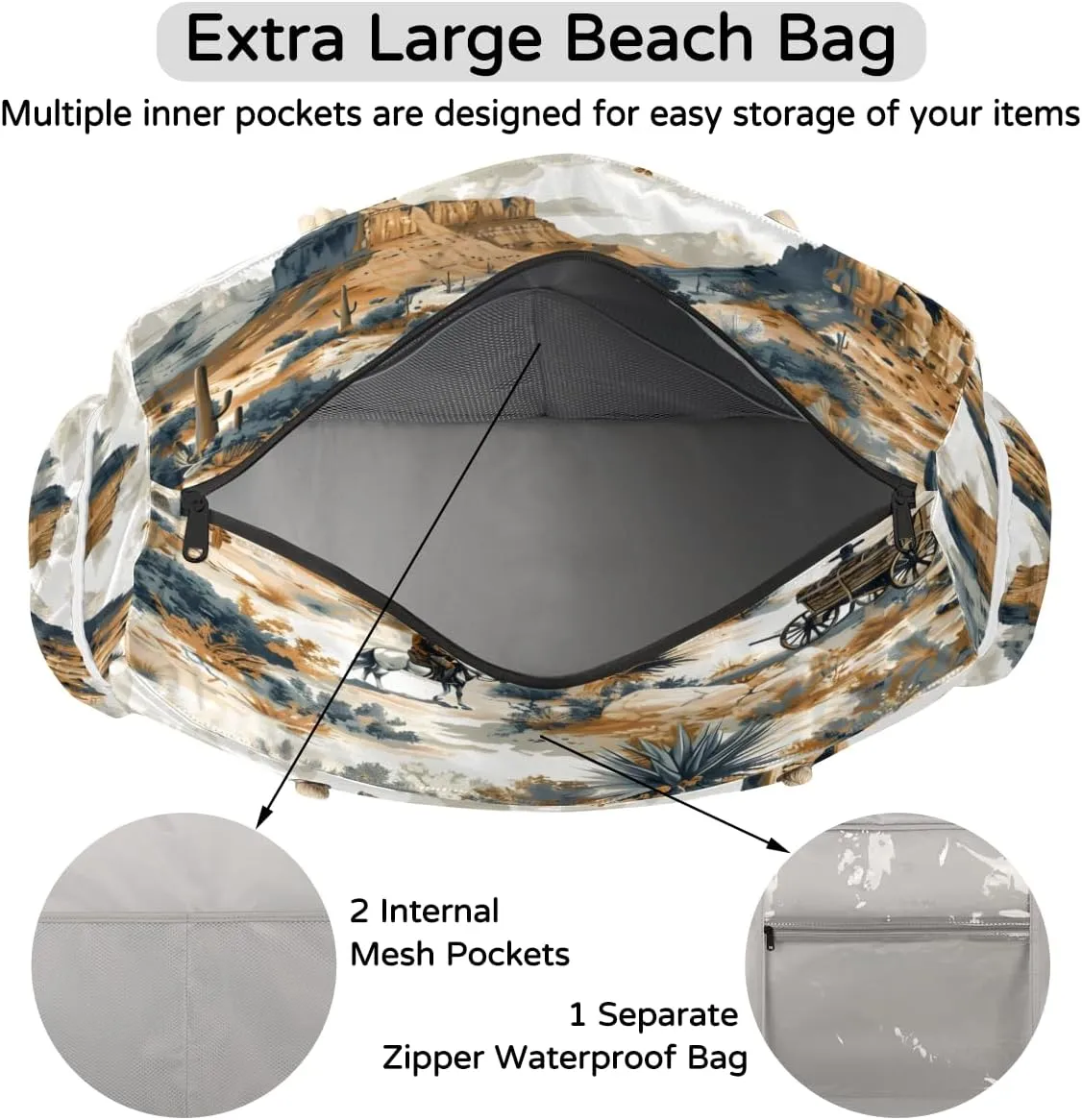 Beach Bags for Women, Large Waterproof Beach Tote Bag for Gym Grocery Travel