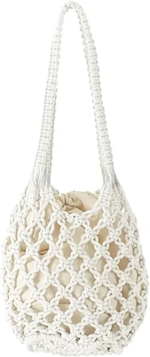 Beach Crochet Bag for Women, Aesthetic Hobo Mesh Woven Tote Simple Modern Trendy Bags for Summer Vacation Picnic Travel