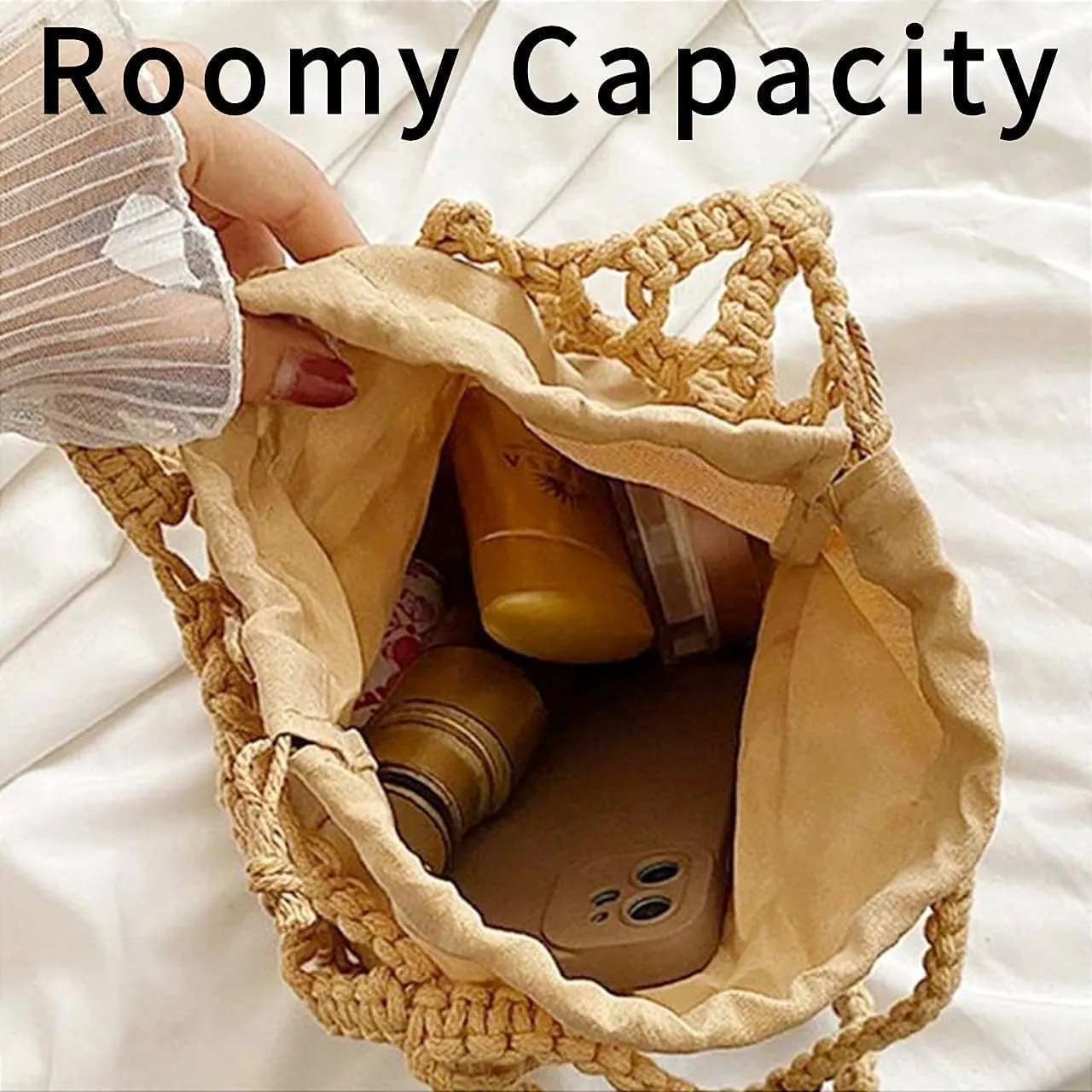 Beach Crochet Bag for Women, Aesthetic Hobo Mesh Woven Tote Simple Modern Trendy Bags for Summer Vacation Picnic Travel