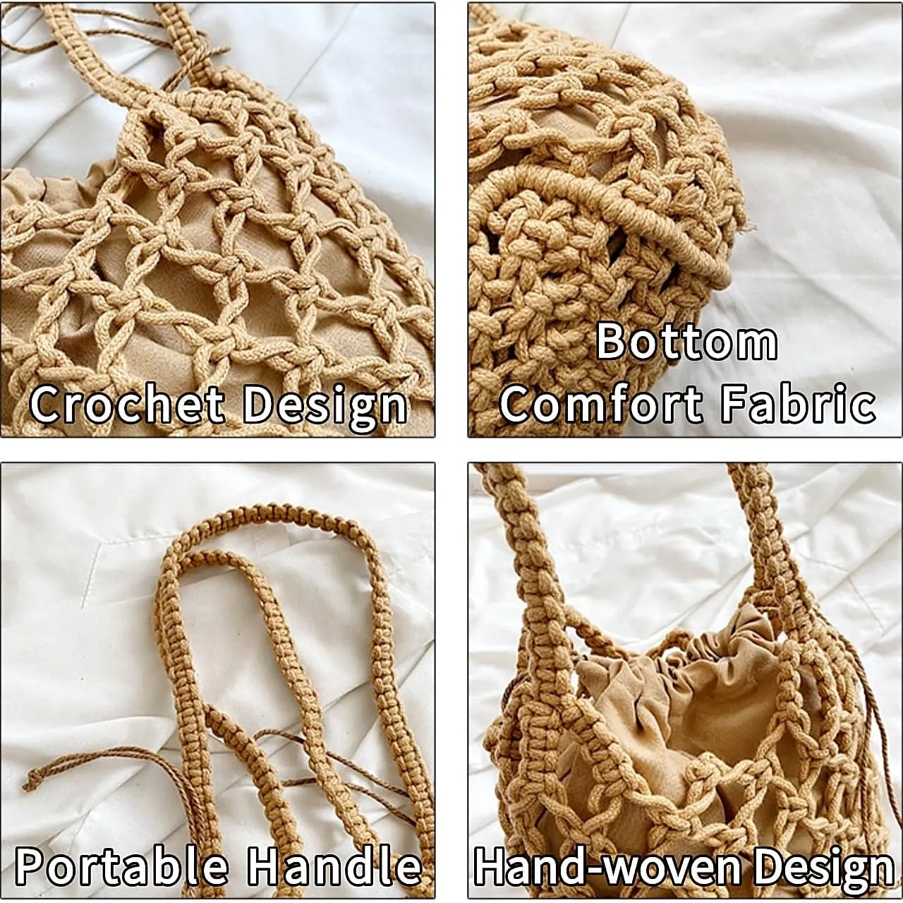 Beach Crochet Bag for Women, Aesthetic Hobo Mesh Woven Tote Simple Modern Trendy Bags for Summer Vacation Picnic Travel