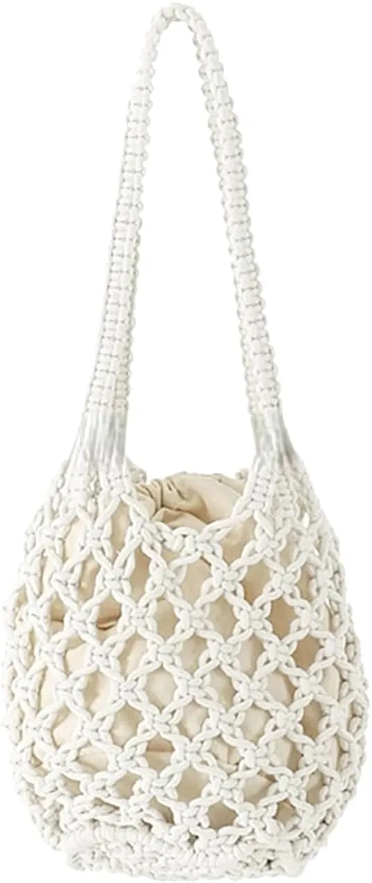 Beach Crochet Bag for Women, Aesthetic Hobo Mesh Woven Tote Simple Modern Trendy Bags for Summer Vacation Picnic Travel