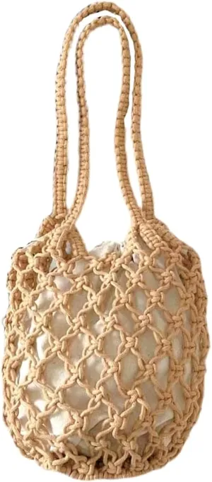 Beach Crochet Bag for Women, Aesthetic Hobo Mesh Woven Tote Simple Modern Trendy Bags for Summer Vacation Picnic Travel
