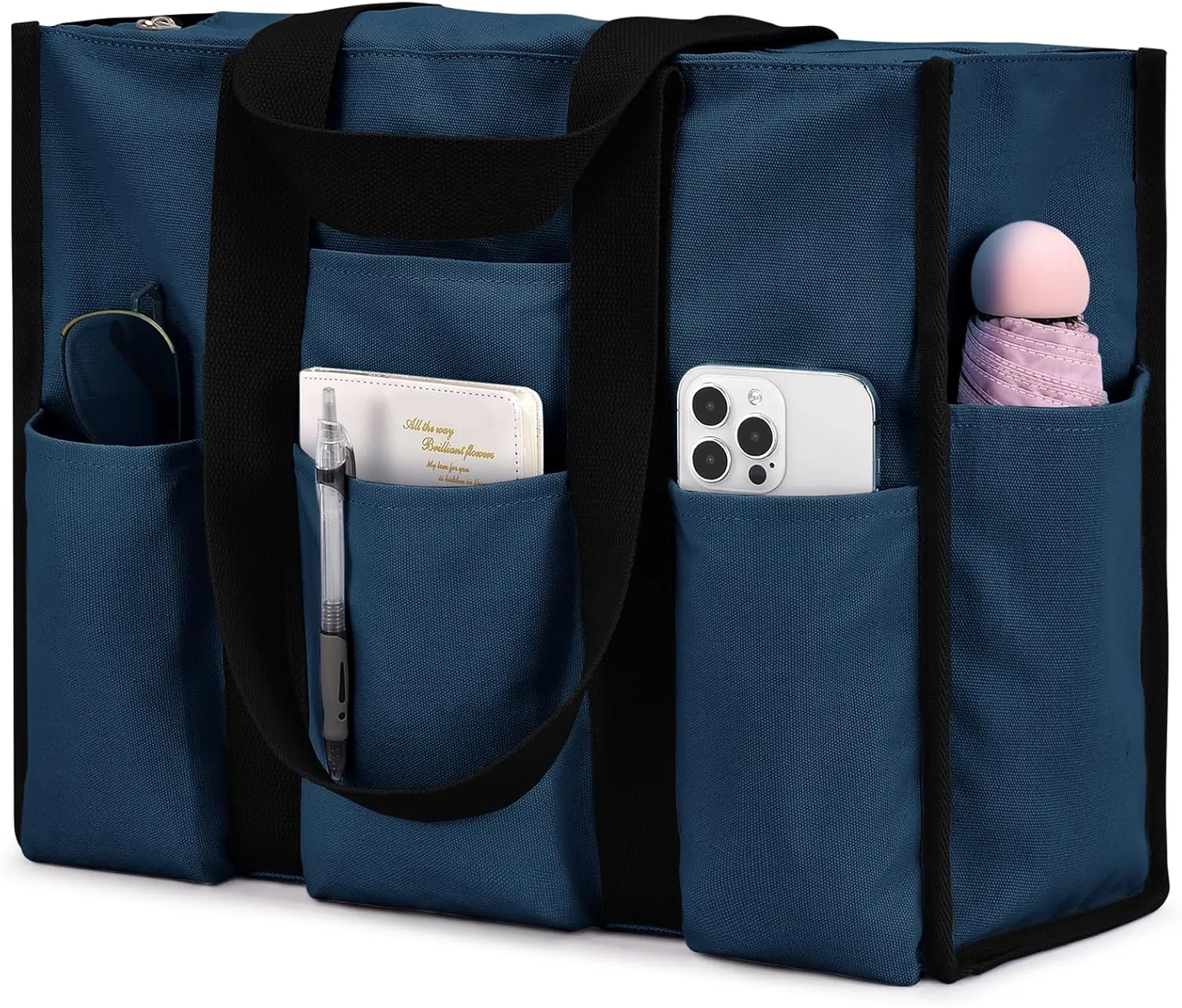 Becokan Large Waterproof Tote Bag for Women with 12 Pockets Top Zipper Closure Utility Teacher Nurse Bags for Work School