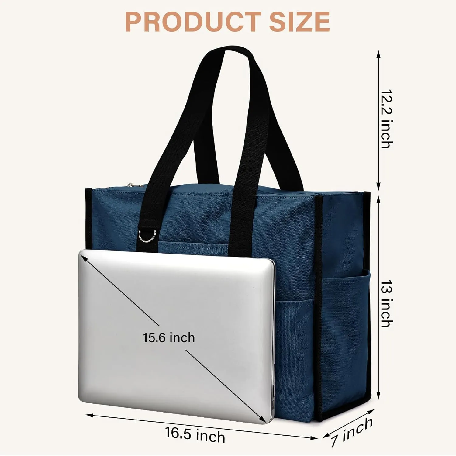 Becokan Large Waterproof Tote Bag for Women with 12 Pockets Top Zipper Closure Utility Teacher Nurse Bags for Work School